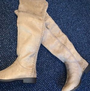 Camel thigh high boots